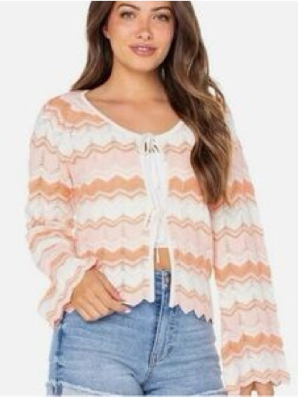 Celebrity Pink Peach & White Zigzag Knit Cardigan
